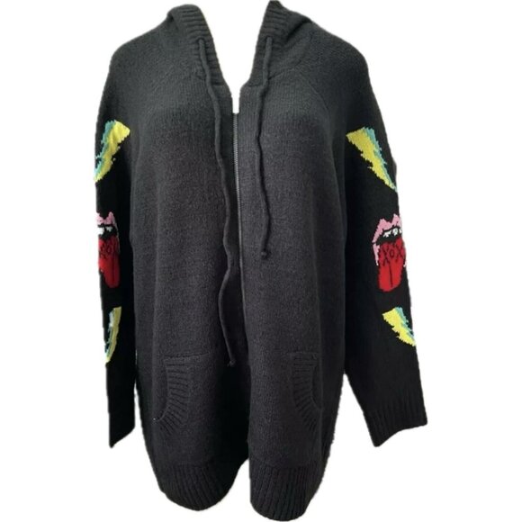 Betsey Johnson XL Black Zip Front Love/Hate Graphic Long Sleeve Hoodie Sweater - Picture 2 of 6